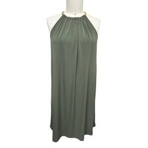 Michael by Michael Kors Olive Green Gold Chain Halter Dress XL